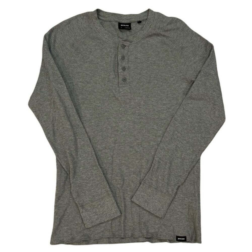 prAna Touchstone Henley Gray Waffle Knit Men's M
